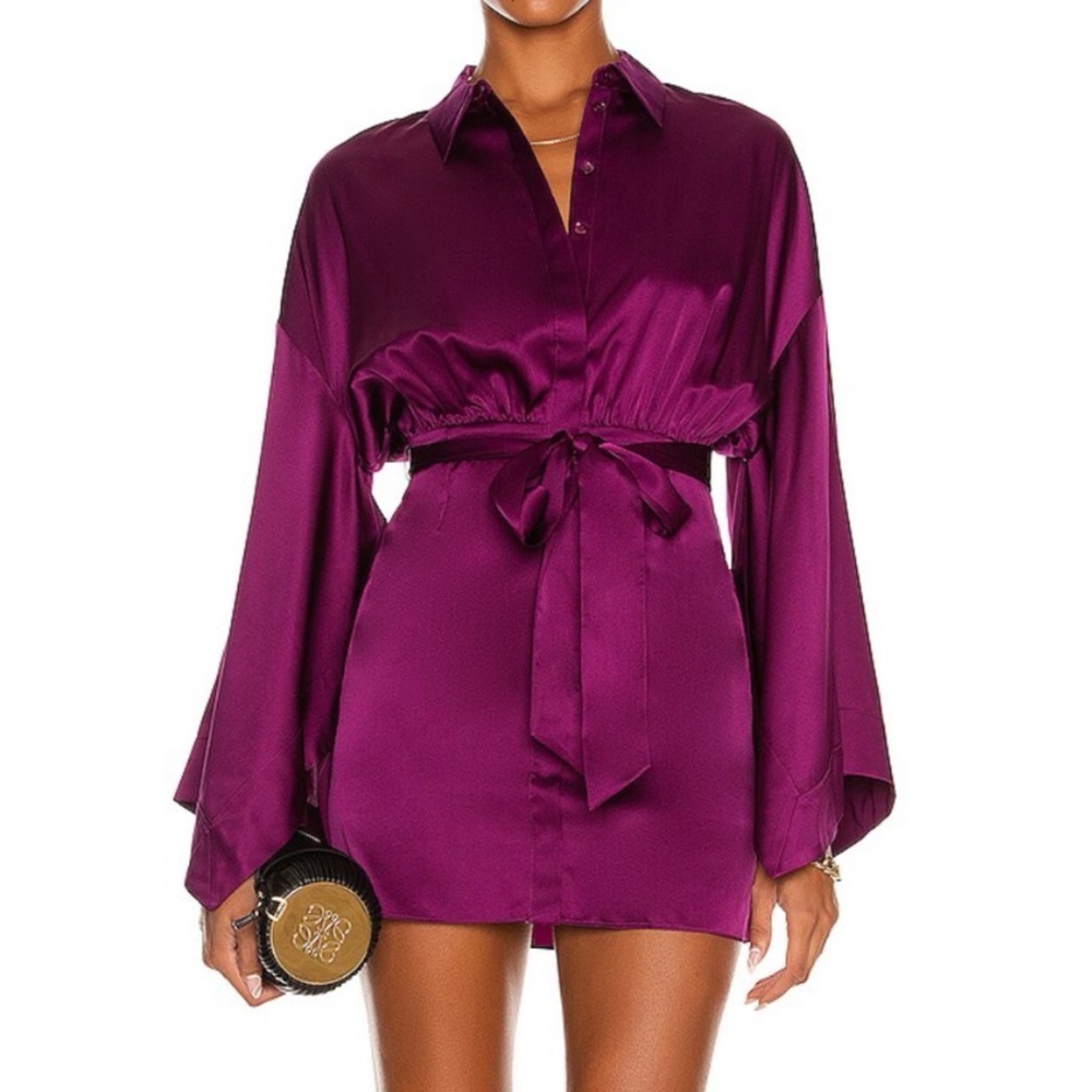 NWT Retrofete XS Scottie Silk Deep Purple Batwing Sleeveless Mini Dress No Belt